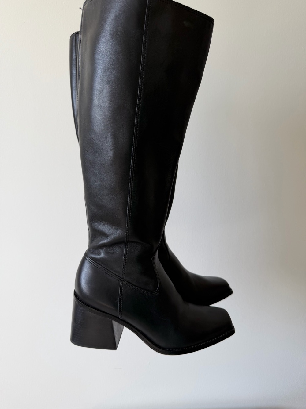 Vince Camuto Sangeti 2 Black Leather Knee High Boots Square Toe